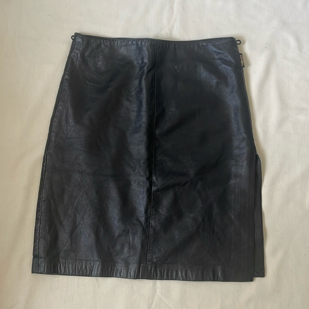 Versace Leather High Slit Skirt